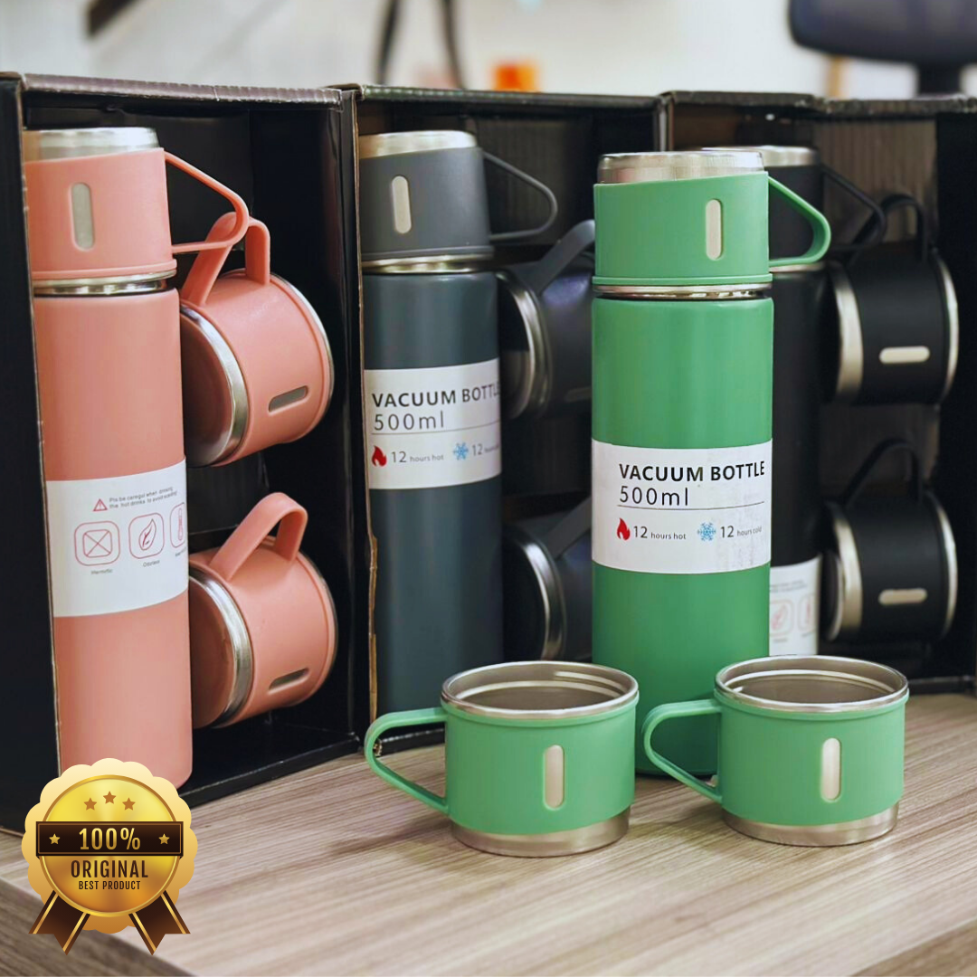 Vacuum Bottle 3 en 1 – Termo + 2 Tazas Térmicas