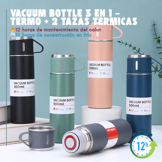Vacuum Bottle 3 en 1 – Termo + 2 Tazas Térmicas